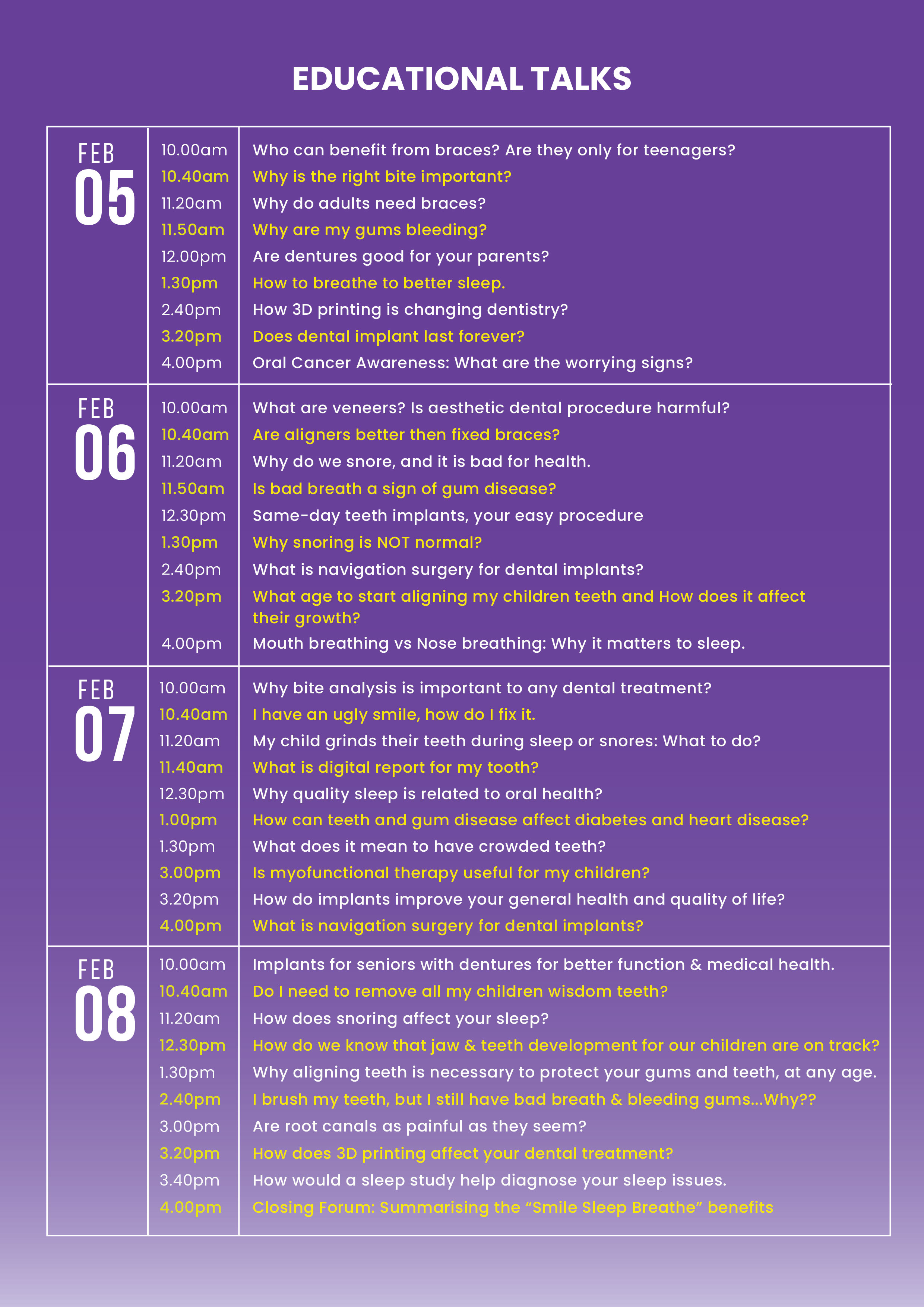 Educational Talks Schedule